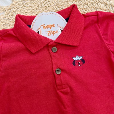 Conj. Camisa Gola Polo Doguinho e Bermuda Âncoras - Vermelho e Marinho